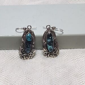 Artisan Silver and Turquoise Earrings Vintage